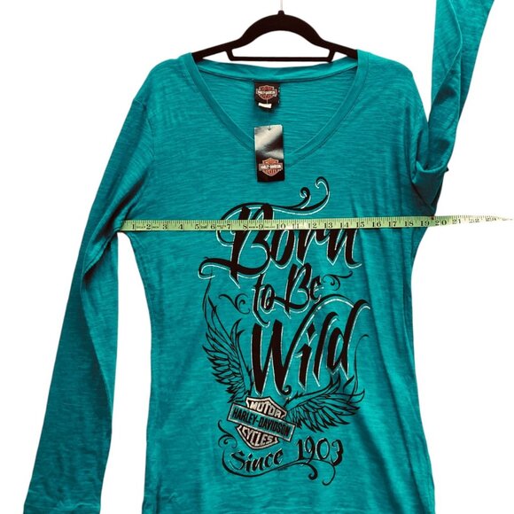 Harley Davidson Women's V-Neck T-Shirt, Size XL, Born to Be Wild, Jade Teal NEW - Picture 4 of 8